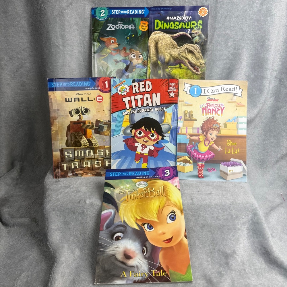 Kids Early Reader Book Lot 6 Disney Wall-E Zootopia Tinker Bell Fancy Nancy Ryan